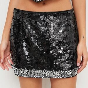 Cider Sequin Low Rise Contrasting Hem Mini Skirt